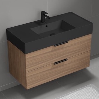 Bathroom Vanity Walnut Bathroom Vanity With Black Sink, 40